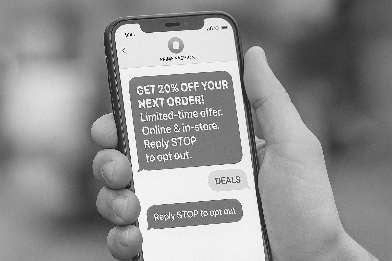 Customer receiving a retail SMS promotion on their phone for a Fort Lauderdale clothing store